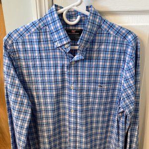 Vineyard Vines Shirt Men's Small S Blue Check Button Down Long Sleeve Collared